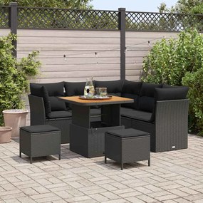 Conjunto de Sofá de Jardim vidaXL de 8 Peças com Almofadas Preto Vime Sintético Acácia
