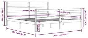 Estrutura de cama 200x200 cm pinho maciço preto