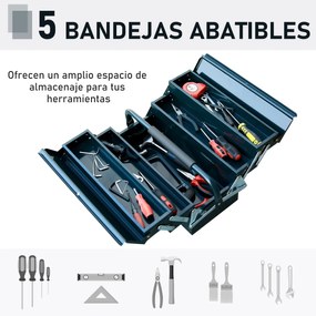 DURHAND Caixa de Ferramentas portátil Dobrável de Aço com 5 compartimentos com Alça de Transporte para oficina 57x21x41cm Verde