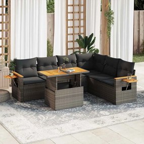 vidaXL 7 pcs conjunto sofás jardim almofadões vime PE/acácia cinzento