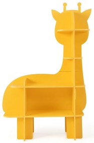 Estante de madeira para crianças com 4 níveis para girafas Organizador de brinquedos com prateleiras de arrumação abertas Amarela
