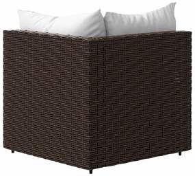 Sofás de canto para jardim com almofadões 2pcs vime PE castanho