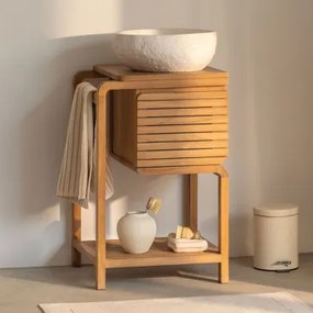 Conjunto De Móvel De Casa De Banho Em Madeira De Teca Bradley Irregular Em Cimento Branco ↔︎40 Cm Fedro & Sem - Sklum