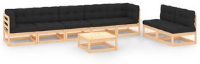vidaXL 8 pcs conjunto lounge de jardim c/ almofadões pinho maciço