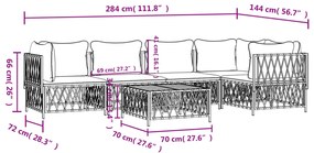 6 pcs conjunto lounge de jardim com almofadões aço antracite