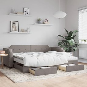 Sofá-cama c/ gavetão/gavetas 100x200cm tecido cinza-acastanhado