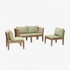 Sofá De Jardim Modular De 4 Peças Com Braços Em Madeira De Acácia Filips Verde Cáqui - Sklum