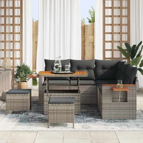 Conjunto de Sofá de Jardim vidaXL 8 Peças com Almofadas Cinza Rattan A