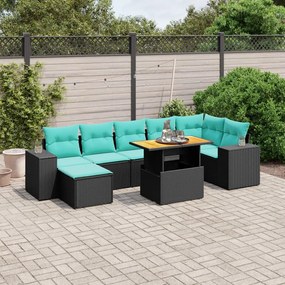 vidaXL 8 pcs conjunto de sofás p/ jardim c/ almofadões vime PE preto