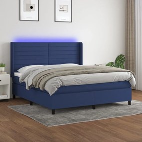 vidaXL Cama box spring c/ colchão e LED 180x200 cm tecido azul