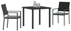 Conjunto de Jantar de Jardim 3 Peças com Almofadas Preto Rattan Poliés