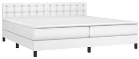 Cama com molas/colchão 200x200 cm couro artificial branco