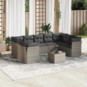 10 pcs conjunto sofás de jardim c/ almofadões vime PE cinzento