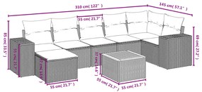 8 pcs conjunto sofás de jardim c/ almofadões vime PE cinzento
