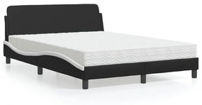 Cama com colchão 120x200 cm couro artificial preto e branco