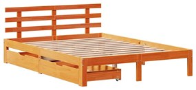 Estrutura cama c/ gavetas 160x200 cm pinho maciço castanho-mel