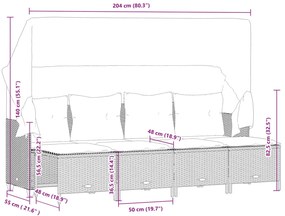 5 pcs conjunto sofás p/ jardim c/ almofadões vime PE castanho