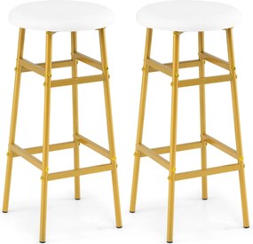 Conjunto de 2 Bancos de Bar Redondos, 33,5 x 73 cm, Estrutura Metálica Reforçada, Branco