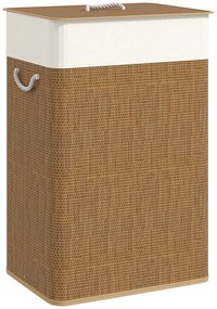 HOMCOM Cesto de Roupa com Tampa 72L Cesto de Roupa de Bambu com Bolsa Interior Removível e Alças 40x30x60 cm Madeira e Creme | Aosom Portugal
