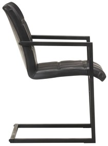 Cadeiras de jantar cantilever 2 pcs couro genuíno preto