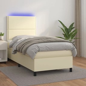 vidaXL Cama box spring c/ colchão/LED 90x190 cm couro artificial creme