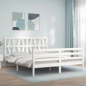 vidaXL Estrutura de cama King Size com cabeceira madeira maciça branco