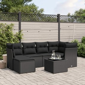 7 pcs conjunto de sofás p/ jardim c/ almofadões vime PE preto