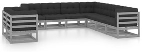 vidaXL 9pcs conjunto lounge de jardim c/ almofadões pinho maciço cinza