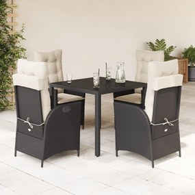 vidaXL 5 pcs conjunto de jantar p/ jardim c/ almofadões vime PE preto