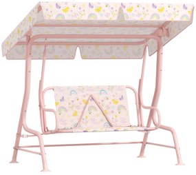 AIYAPLAY Baloiço Jardim Crianças 2 Lugares Toldo Ajustável Cinto Segurança Desenho Borboletas Resistência Exterior 112x75x120 cm Rosa | Aosom Portugal