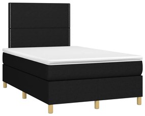 Cama box spring c/ colchão e LED 120x200 cm tecido preto