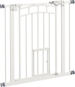 PawHut Barreira de Segurança para Cães 74-80 cm Porta de Segurança para Animais com Montagem a Pressão e Duplo Bloqueio Branco | Aosom Portugal