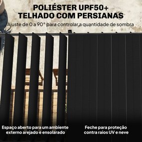 Pérgola de Jardim 3x5,7 m com Teto de Lamas Ajustável a 90° Manivela Estrutura de Alumínio UPF50+ Cinzento Escuro