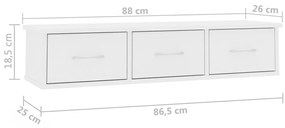 Prateleira gavetas p/ parede 88x26x18,5cm deriv. madeira branco