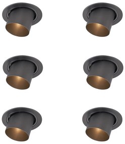 Conjunto de 6 Focos Embutidos Modernos Gunmetal GU10 Redondos de 50mm Inclináveis - Installa