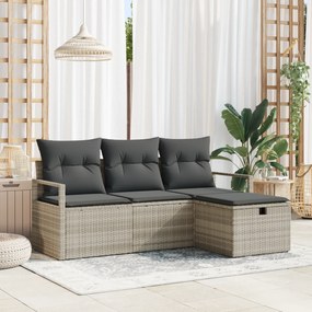 Conjunto de Sofá de Jardim vidaXL de 4 Peças com Almofadas Cinza Claro