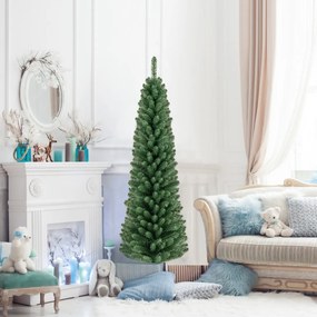 Árvore de Natal Artificial 150 CM forma Lápis com 295 pontas de ramos Base de fio de memória Base de metal Decoração de árvore fina Verde