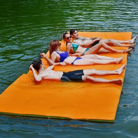 Tapete água flutuante resistente a rasgos de espuma XPE de 3 camadas para relaxamento piscina, rio, praia 355 x 183 x 3,5 cm Laranja