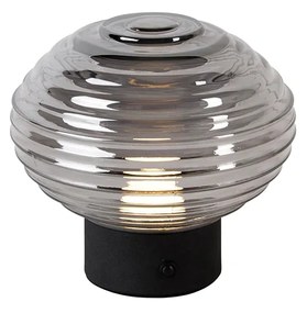 LED Tafellamp zwart met smoke glas oplaadbaar - Lexie Moderno