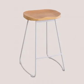 Banco Alto Em Aço E Madeira De Olmo Neicol Branco & ↑65 Cm - Sklum