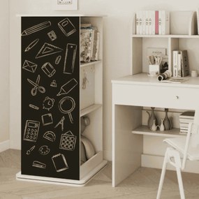 Estante giratória infantil de canto 47 x 47 x 104,5 cm com quadro negro, ganchos e compartimentos abertos Torre organizadora branca