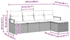Conjunto de Sofá de Jardim vidaXL de 5 Peças com Almofadas Preto Vime