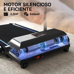 Passadeira Dobrável 2 em 1 Elétrica com 2,5HP 10 km/h Ecrã LED e Controlo Remoto 130x59x96 cm Preto e Azul
