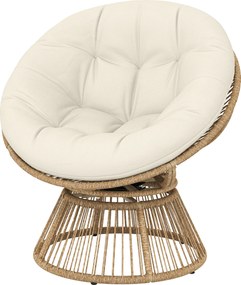 Cadeira Papasan giratória a 360° Cadeira de jardim em polirratão Almofada macia de 12 cm 93 x 81 x 87 cm Natural