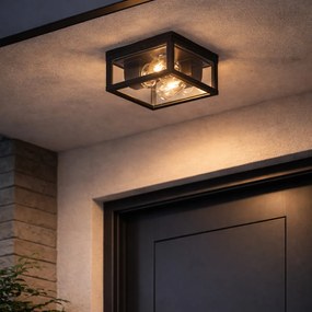 Plafon de exterior industrial preto com sensor de movimento e crepuscular IP44 - Charlois