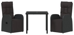 Cadeiras de Jardim Reclinadas 3 pcs Preto 80 x 80 x 73 cm