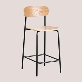 Banqueta Alta Empilhável Wilpier De 65 Cm Em Ferro E Madeira Preto & Madeira Natural - Sklum
