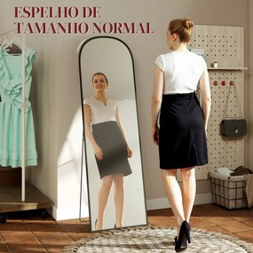 Espelho de Pé de Corpo Inteiro 60x165 cm com Estrutura de Liga de Alumínio e Suporte para Sala Quarto Preto