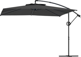 Guarda-sol de 3 x 3 m com manivela, base em cruz, inclinação e rotação de 360°, lona de 180 g/m² cinzento escuro
