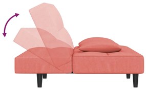 Sofá-cama 2 lugares com duas almofadas veludo rosa